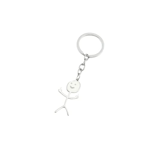 tenghong2021 Stainless Steel Funny Doodle Keychain Middle Finger Pendant Keyring Gift Long Distance Friendship for Men Women -Silver