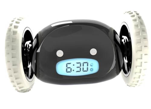 CLOCKY Extra Super Loud Alarm Clock for Heavy Sleepers Adults Kids Teens Bedroom, Move Jump Roll Run Away Easy to Set Smart Digital Alarm Clock on Wheels -Funny Gag Gift (Black)