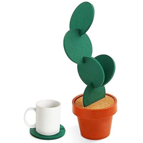 Coasters DIY Cactus Coaster Set of 6 Pieces with Flowerpot Holder for Drinks Novelty Gift for Home Office Bar Decor and Improvement, Sirensky Brand