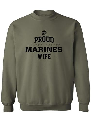 Proud Marines WIFE Crewneck Sweatshirt in Military Green - Large