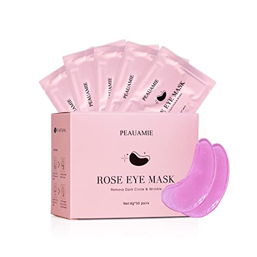 PEAUAMIE Under Eye Patchs (30 Pairs) Rose Eye Mask for Dark Circles and Puffiness Wrinkle Eye Bags (Rose)