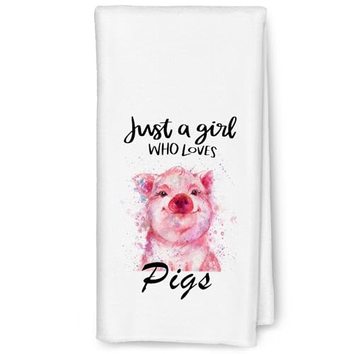 CIOJUNE Pig Gifts for Pig Lovers Women, Just a Girl Who Loves Pigs Kitchen Towels - Pig Kitchen Decor, Farmhouse Dish Towels, Farmhouse Decorative Hand Towels, Farm Animal Bathroom Decor, 16x24