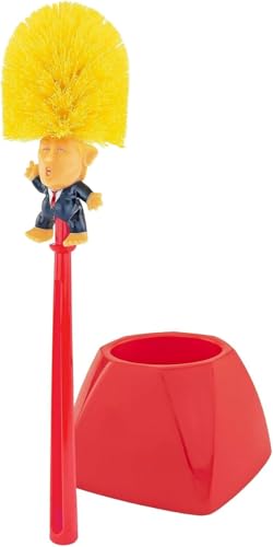 Fairly Odd Novelties Donald Trump Toilet Bowl Brush W/Holder - Makes Perfect White Elephant Novelty Gag Political Gift Make Toilets Clean Again, Red, (FON-10344)