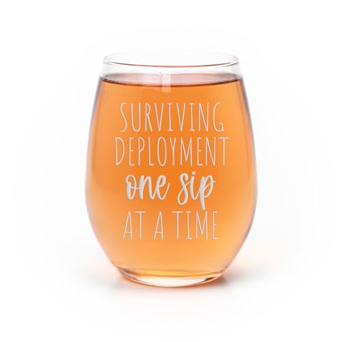 Surviving Deployment One Sip Stemless Wine Glass - Military Wine Glass, Surviving Deployment, Military Wife Gift, Deployment Gift, Army Wife, Navy Wife, Marine Wife, Coast Guard Wife