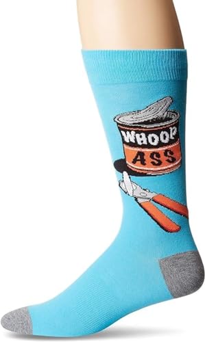 K. Bell Socks Men's Funny Jokes and Wordplay Novelty Crew Socks, Whoop Ass (Blue), Shoe Size: 6-12