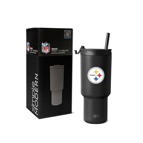 Simple Modern Officially Licensed NFL Pittsburgh Steelers 30 oz Tumbler with Flip Lid and Straws | Insulated Cup Stainless Steel | Gifts for Men Women | Trek Collection | Pittsburgh Steelers