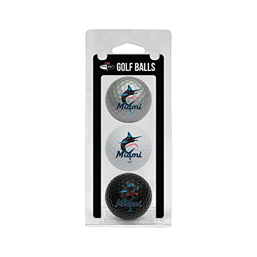 Team Golf MLB Miami Marlins 3 Golf Ball Pack Regulation Size Golf Balls, 3 Pack, Full Color Durable Team Imprint