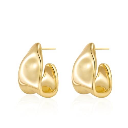 Amicon Gold Earrings for Women,14k Gold Plated Chunky Gold Stud Earrings Statement Cute Hypoallergenic Earrings Trendy Jewelry Gifts for Women