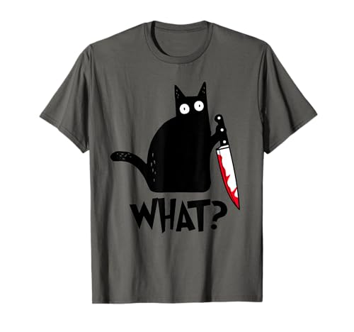 Cat What? Funny Black Cat Shirt, Murderous Cat With Knife T-Shirt