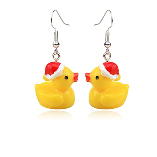 ONLYJUMP Acrylic Cute Mandarin Duck Earrings Fashion Unique Personalized Earrings Funny Statement Earrings Sweet Animal Duckie Dangling Earring for Women Charming Jewelry Gift (Christmas Duck)