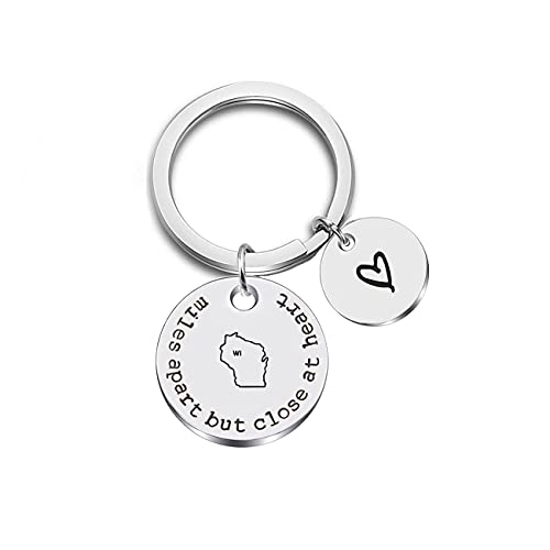 JJTZX Miles Apart but Close at Heart United States Keychain Moving Away Gift Going Away Gift Long Distance Relationship Gift (WI-Wisconsin)