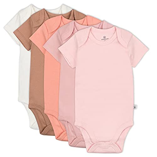 Honestbaby Organic Cotton Short Sleeve Bodysuits Multi Pack, 5 Pack Pink Sands, 3-6 Months