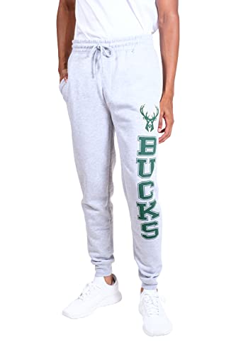 Ultra Game NBA Official Men’s Super Soft Game Day Jogger Sweatpants - Unisex, Milwaukee Bucks, Heather Gray, Medium