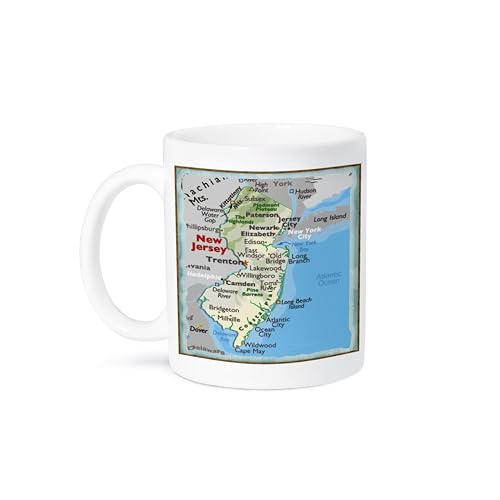 3dRose mug_39034_1 'Framed Map Of New Jersey' Ceramic Mug, 11 oz, Multicolor