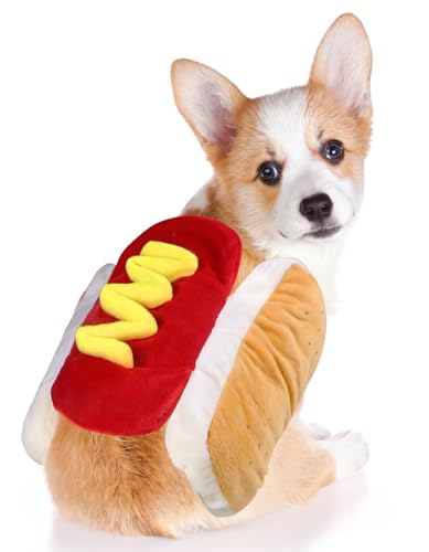 GOYOSWA Dog Hot Dog Costume, Dog Halloween Costumes Pet Hot Dog Costume Funny Dog Costume for XS Small Medium Dogs Cats Pets (Small)