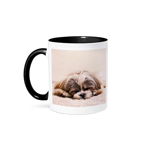 3dRose Ceramic Shih Tzu Sleeping Best Friend Mug, 1 Count (Pack of 1), Black