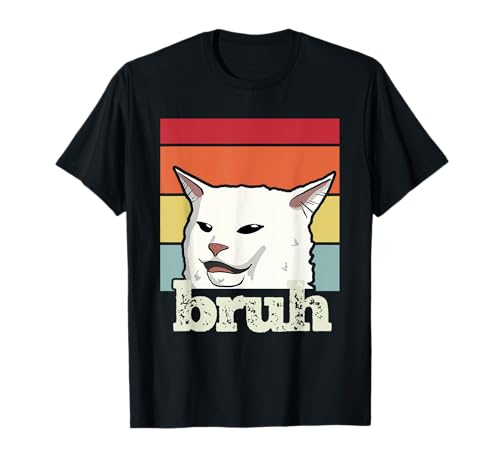 Funny Meme saying Bruh with Cat Greetings Teens Boys Men T-Shirt