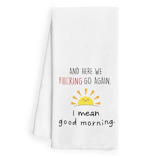 WFSM Funny Kitchen Towels 16x24 - Funny Dish Towels for Kitchen Adult Humor, Sarcastic Gifts for Women, Funny Kitchen Bathroom Decor, Good Morning Sunshine Decorative Hand Towels for Bathroom