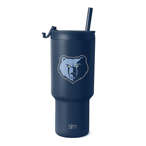 Simple Modern Officially Licensed NBA Grizzlies 30 oz Tumbler with Flip Lid and Straws | Insulated Cup Stainless Steel | Gifts for Men Women | Trek Collection | Memphis Grizzlies