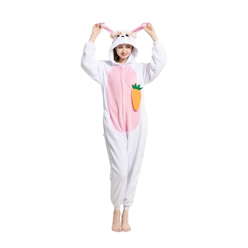 LONULAIN Unisex Adult Rabbit Onesie Pajamas, Women Men Flannel Bunny Easter Halloween Cosplay Costume/Homewear/Sleepwear