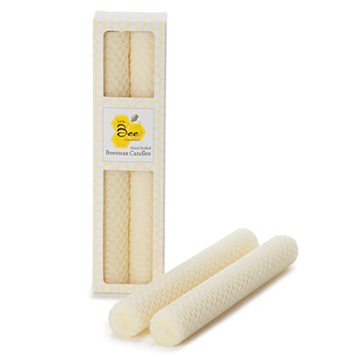 8 Inch Hand-Rolled Beeswax Taper Candles - Little Bee of Connecticut (Single Pair)