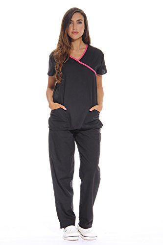 11130W Just Love Women's Scrub Sets / Medical Scrubs / Nursing Scrubs - S,Black with Pink Trim,Small