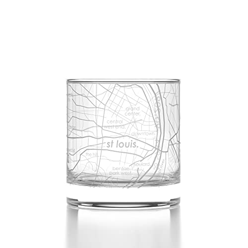 Well Told Engraved St. Louis Missouri Map Rocks Glass, Old Fashioned Whiskey Glass (11 oz, Clear) Etched Whiskey Glass, Gifts For Whiskey Lovers