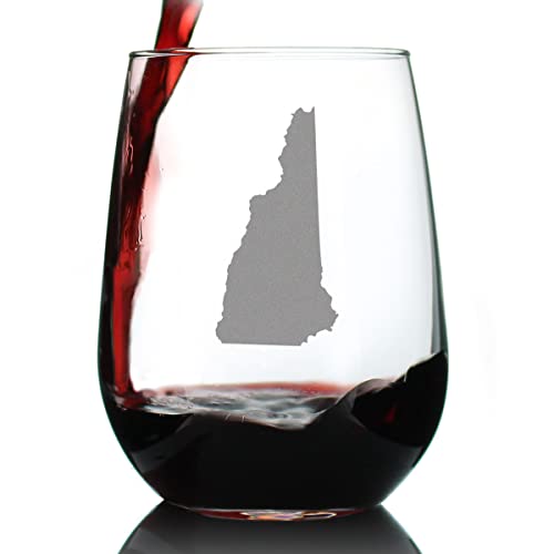 New Hampshire State Outline Stemless Wine Glass - State Themed Drinking Decor and Gifts for New Hampshirite Women & Men - Large 17 Oz Glasses