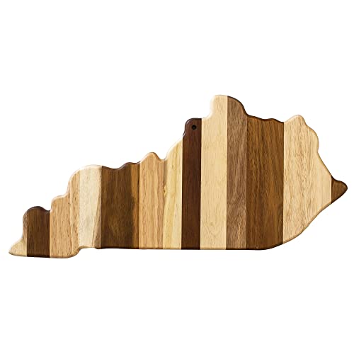 Rock & Branch Shiplap Series Kentucky State Shaped Wood Cutting Board and Charcuterie Serving Platter, Includes Hang Tie for Wall Display