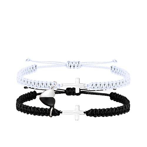 Fuqimanman2020 Handmade Braided Love Infinity Couples Bracelet Heart Matching Attraction Cross Yin Yang Relationship Adjustable Cord for Him and Her Bff Friendship Promise Valentines Gift-Cross