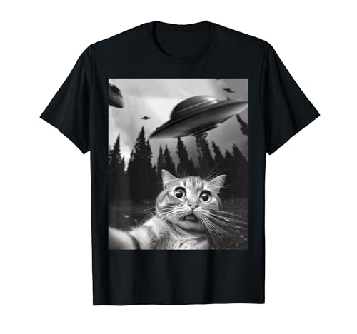 Funny Cat Selfie with UFOs T-Shirt