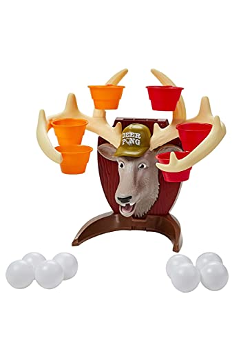 Deer Pong Game, Features Talking Deer Head and Music, Includes 6 Party Cups and 8 Balls, Fun Family Game for Ages 8 and Up