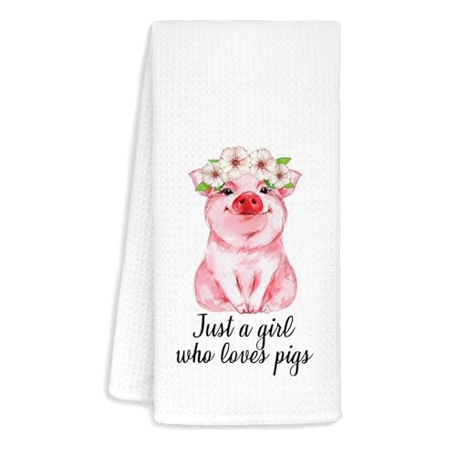 Jvpke Pink Pig Kitchen Towels - Pig Kitchen Decor, Pig Gift for Women Pig Lovers Girls,Floral Just a Girl Who Loves Pigs Hand Dish Tea Towels 16×24 Inch,Pig Stuff