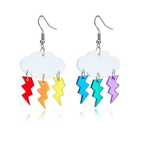 ONLYJUMP Cute Clouds Lightning Bolt Earrings for Women Creative Acrylic Transparent Earrings Lovely Clouds Rainbow Lightning Raindrop Earrings Cartoon Sweet Funny Earrings (Clouds Lightning)