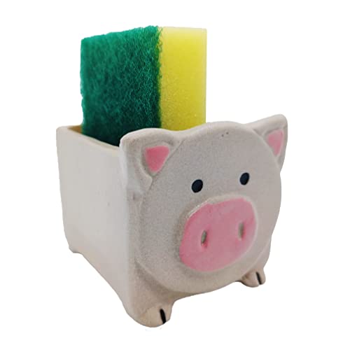 MONMOB Farmhouse Kitchen Decor Home Decor Design Ceramic Kitchen Sponge Holder Pig Sponge Holder Piggy Gift