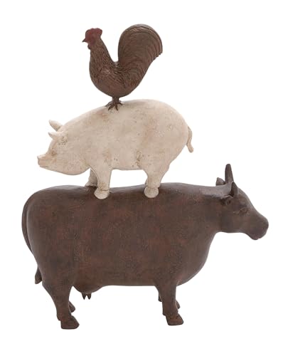 Deco 79 Polystone Farm Animals Decorative Sculpture Stacked Home Decor Statue, Accent Figurine 10' x 3' x 14', Brown