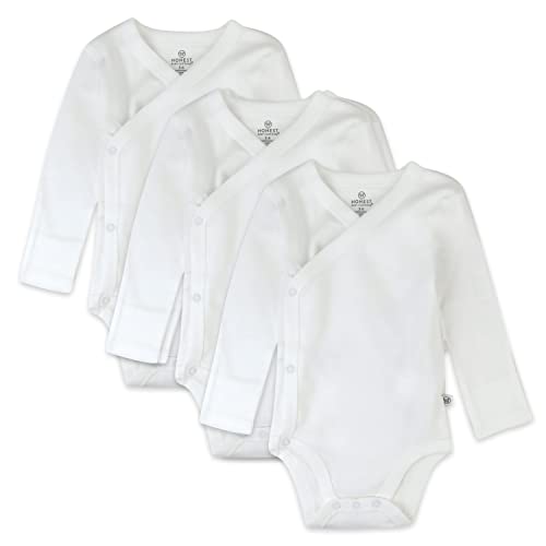 HonestBaby Baby Boys 3-pack Organic Cotton Long Sleeve Side-snap Kimono Bodysuits And Toddler T-Shirt Set, Honestly Pure White, Newborn US