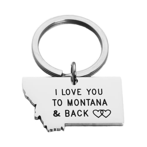 Asqunpin State Map Keychain Long Distance Relationship Gifts Country Map Keyring Best Friend Moving Away Gift (Montana State Keychain)