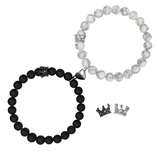 Couples Bracelets King&Queen Crown His and Her Bracelets Heart Matching Bracelets Long Distance Relationship Gifts for Boyfriend and Girlfriend on Anniversary Couples Jewelry for Women Men