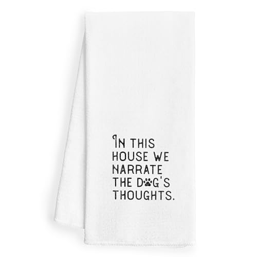 WFSM Dog Gifts Kitchen Towels - in This House We Narrate The Dogs Thoughts, Dog Decor Kitchen Towels, Dog Hand Towels, Dog Dish Towels for Kitchen, Gifts for Dog Lovers, 16×24 Inches