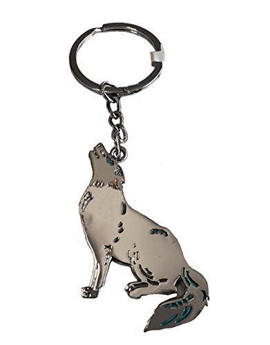 Coyote/Wolf Silver Keychain Southwest Gift Idea Arizona Souvenir - Native American Design - Turquoise Touch