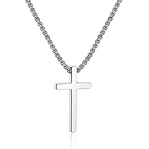 M MOOHAM Cross Necklace for Men Women - Silver Mens Cross Chain Cross Pendant Cross Necklace 20 Inch Religious Jewelry, Christian Gifts for Men Papa, Crucifix Necklace Men, Christmas Gifts for Men