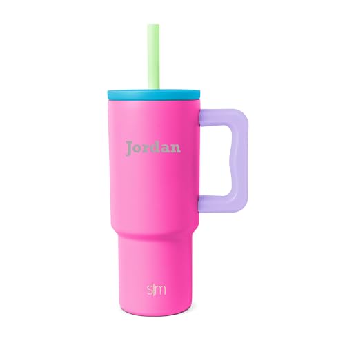 Simple Modern Personalized Kids 24 oz Tumbler with Handle and Silicone Straw Lid | Spill Proof Reusable Stainless Steel Bottle | Gift for Kids Boys Girls | Trek Collection | 80s Mix