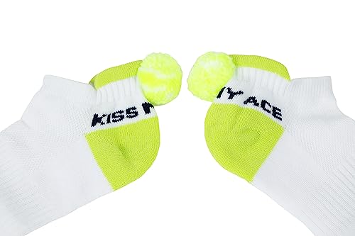 Tennis Socks for Women - Funny Tennis Socks with Tennis Ball Pompom - Great Gift for Tennis Players White, Green One Size