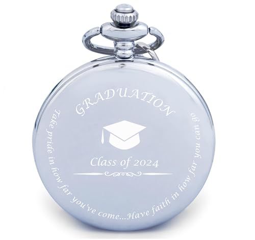 FJ FREDERICK JAMES Graduation Gifts for Him 2024 - Silver Pocket Watch - Engraved ‘Class of 2024’ – Perfect College Graduation Gifts for Him I Meaningful High School Graduation Gifts for Boys/Son