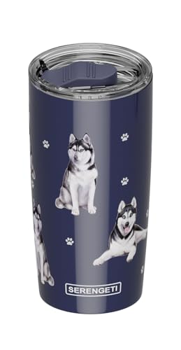 SERENGETI Siberian Husky 16 Oz. Stainless Steel, Vacuum Insulated Tumbler with Spill Proof Lid - 3D Print - Insulated Travel mug for Hot or Cold Drinks (Siberian Husky Tumbler)