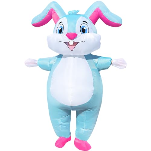 ZISUEX Blue Rabbit Inflatable Costume Easter Bunny Costume Adult Rabbit Blow Up Suit Easter Inflatable Costume