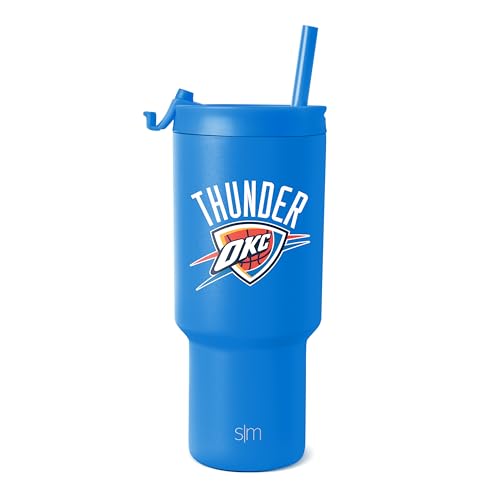 Simple Modern Officially Licensed NBA Thunder 30 oz Tumbler with Flip Lid and Straws | Insulated Cup Stainless Steel | Gifts for Men Women | Trek Collection | Oklahoma City Thunder