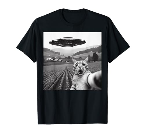 Cat Selfie With Alien UFO Funny Cat Gifts For Men Women Kid T-Shirt