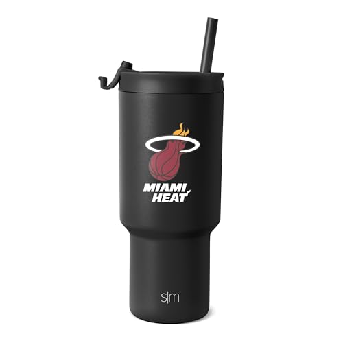 Simple Modern Officially Licensed NBA Heat 30 oz Tumbler with Flip Lid and Straws | Insulated Cup Stainless Steel | Gifts for Men Women | Trek Collection | Miami Heat